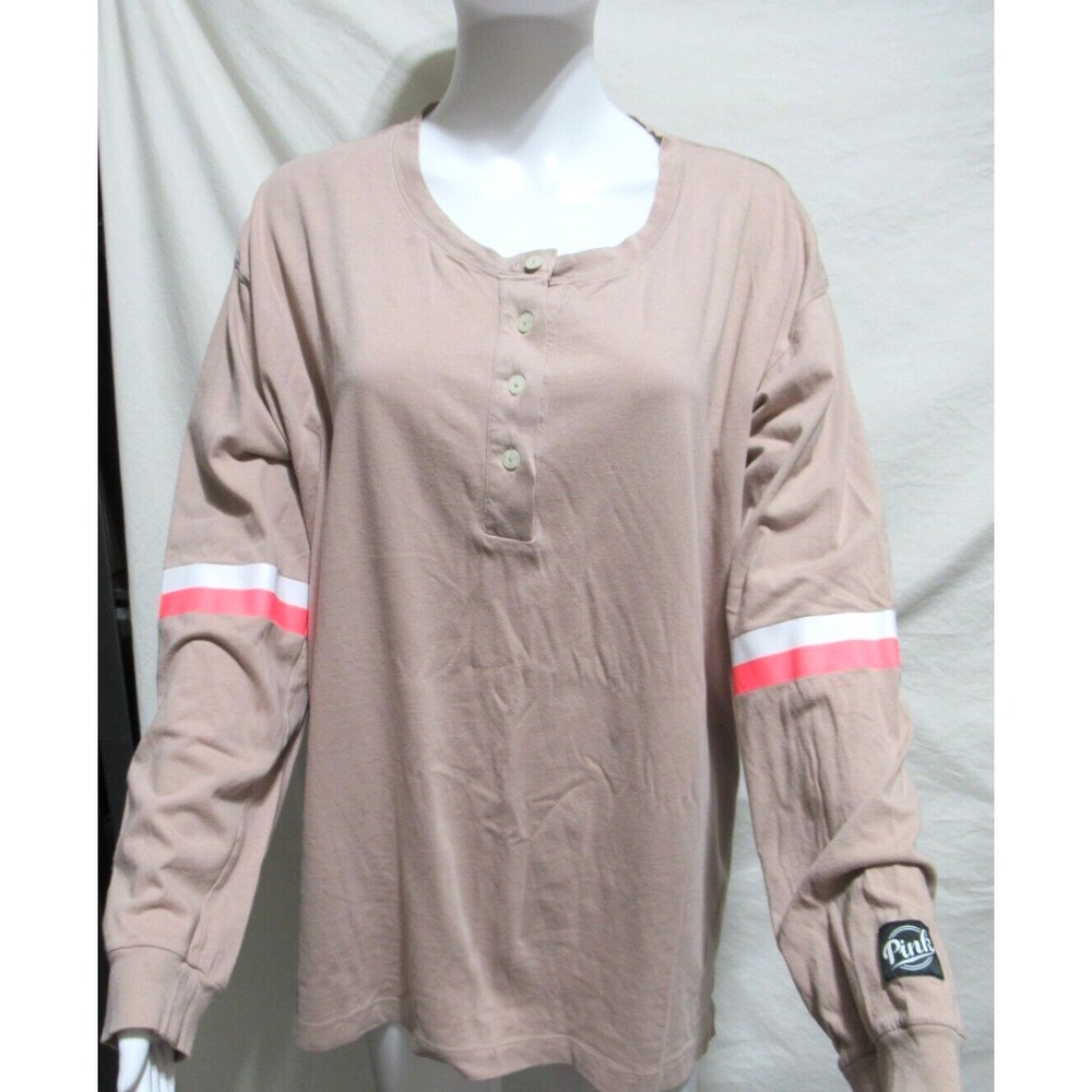 Pink Victoria's Secret‎ Large Tan L/S T-Shirt "Step Up On This Beach Like Pink"